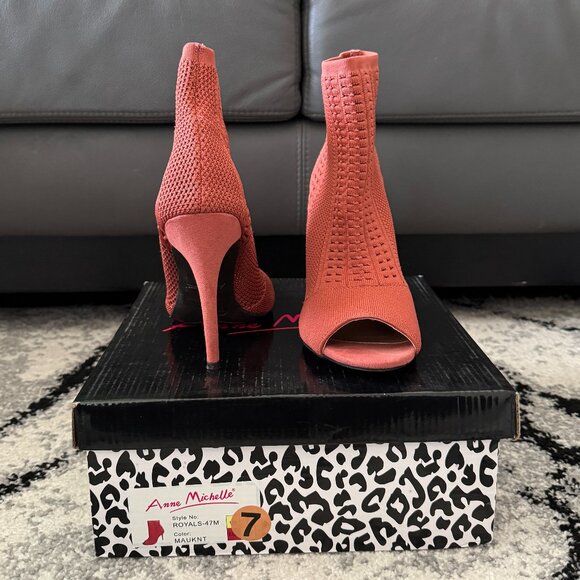 Anne Michelle Peep Toe Sock Booties - Mauve Knit - Picture 2 of 5